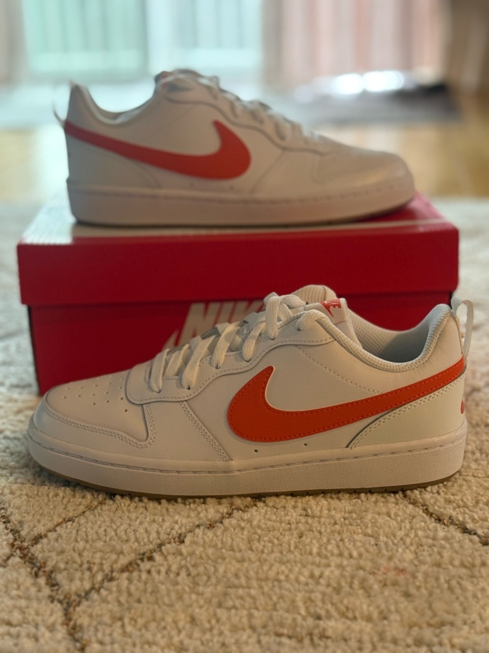 Nike Court Borough Low 2 GS White Orange Swoosh Sneakers Size 6Y BNIB